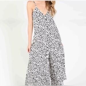 NWT Honey Punch White Black Leopard Wide Leg Jumpsuit Sz S
